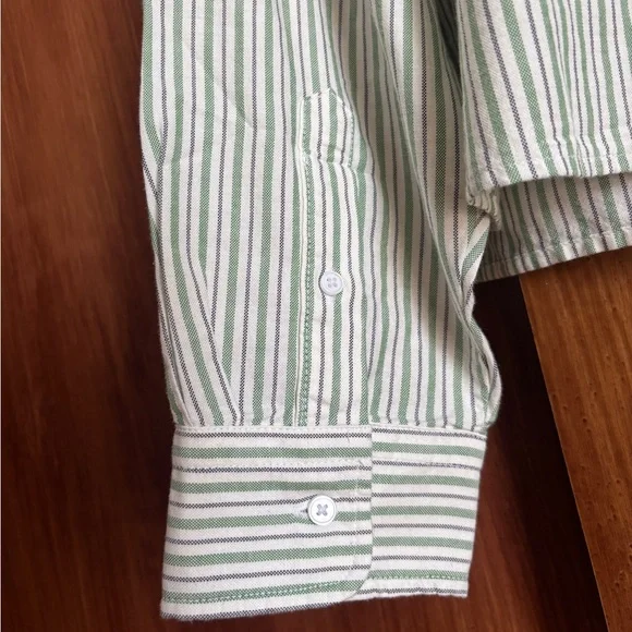 NWT Old Navy Cropped Button-Down White and Green Striped Shirt | Women’s XXL - Picture 7 of 16